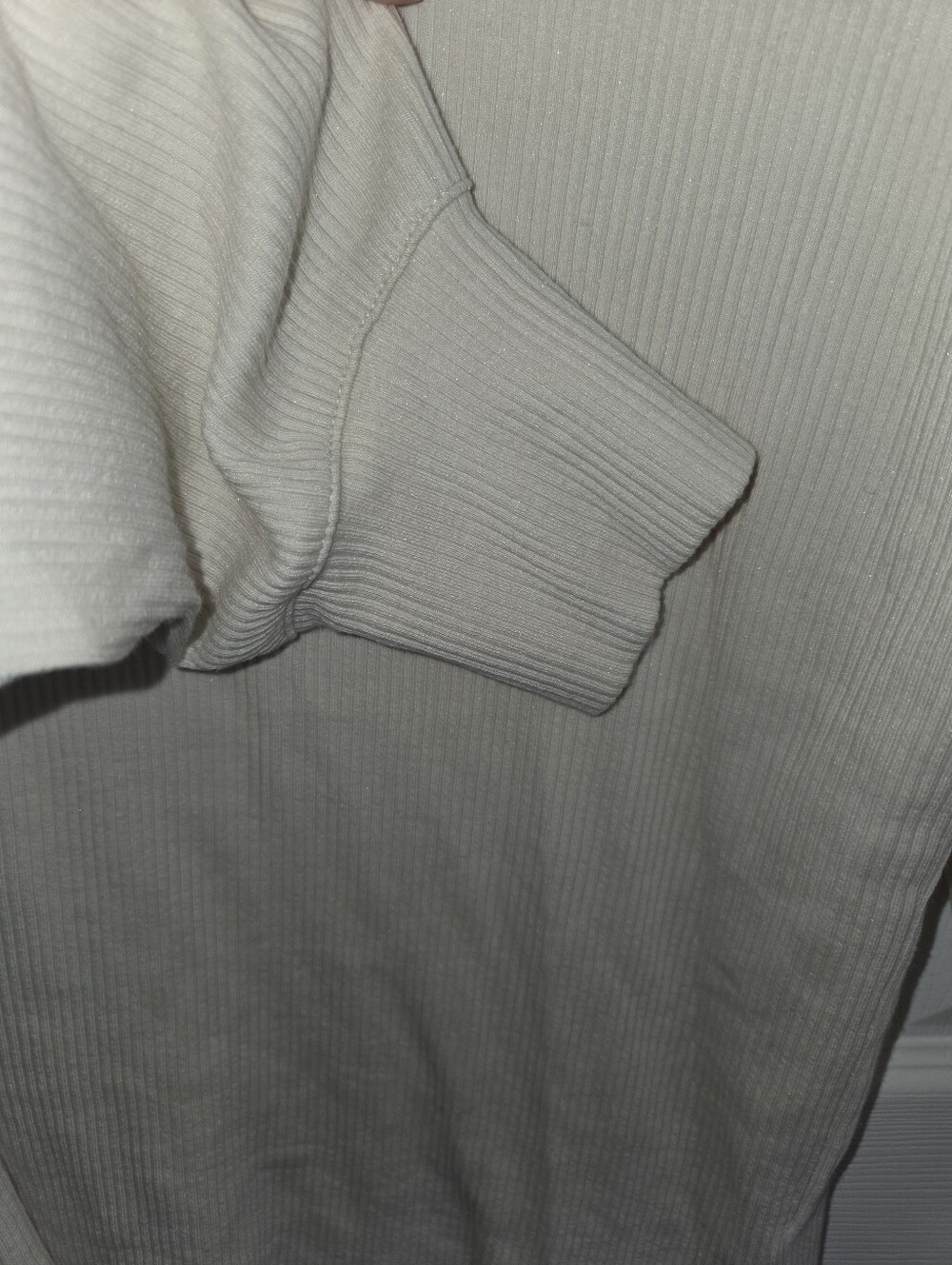 Womens J. Crew Long-Sleeve Ribbed Tee In Cream With Slight Puff Sholders Sz LG - Picture 5 of 6
